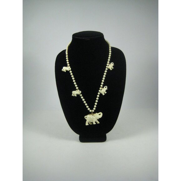 Vintage Elephant Pendant Bead Necklace 25 inch Vintage Strand Plastic Charms - Picture 7 of 11